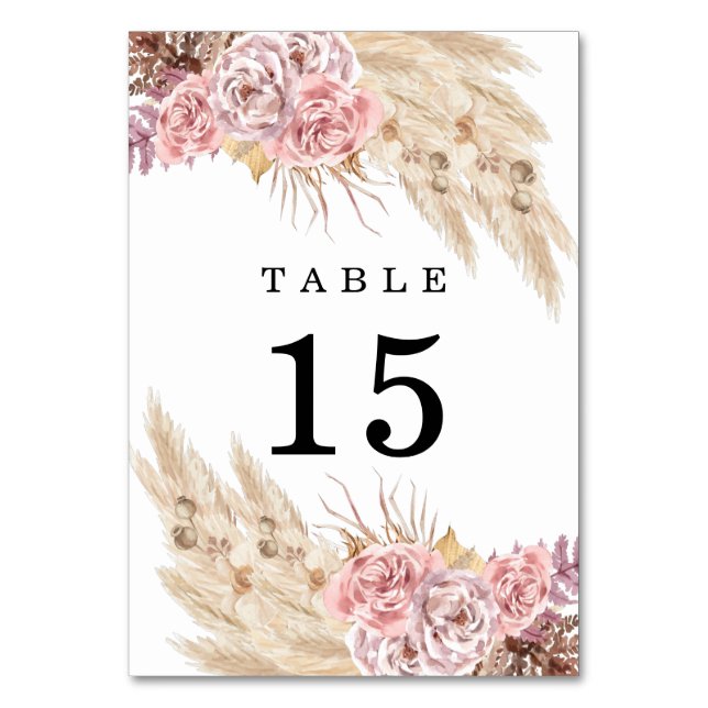 Tarjeta De Mesa Pampas Grass Floral Purple Boda (Anverso)