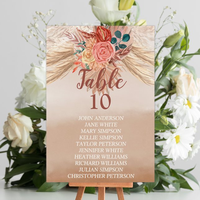 Tarjeta De Mesa Pampas Grass Floral Terracotta Boho Moda Boda (Subido por el creador)