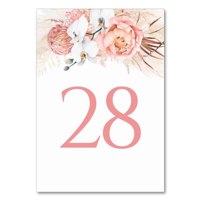 Tarjeta De Mesa Pampas Grass Pink Floral Table Number Cards (Anverso)