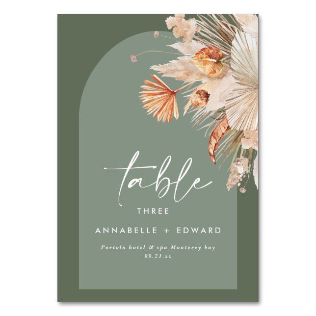 Tarjeta De Mesa Pampas Grass Sage Green Rust Bohemian Moderno (Anverso)