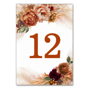 Tarjeta De Mesa Pampas Grass Terracotta Table Number Cards