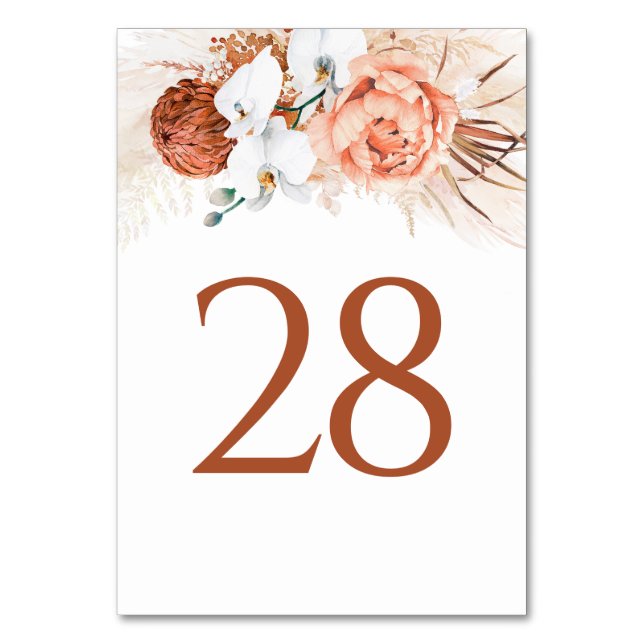 Tarjeta De Mesa Pampas Grass Terracotta Table Number Cards (Anverso)
