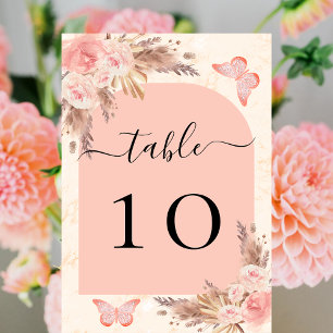 Tarjeta De Mesa Pampas hierba rosa de oro crujiente mariposa
