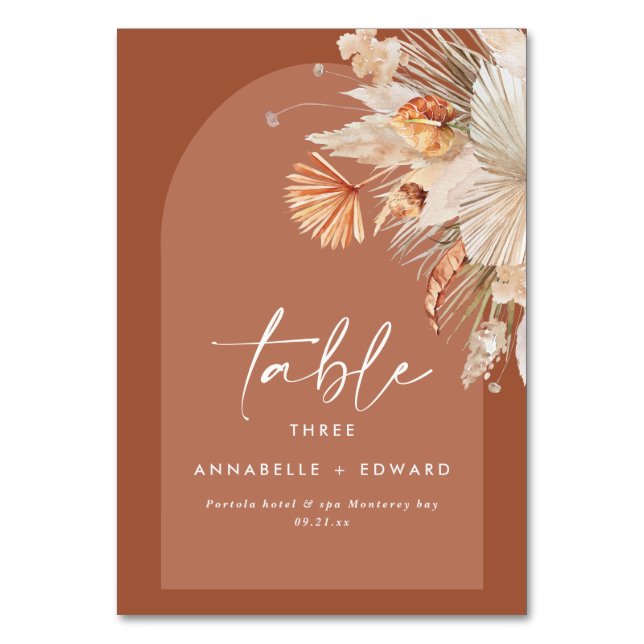 Tarjeta De Mesa Pampas hierba terracota moderna floral (Anverso)