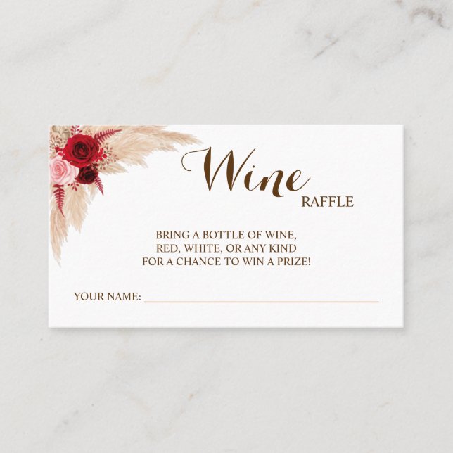 Tarjeta De Mesa Pampas Wine Raffle Boda Bridal Shower (Anverso)