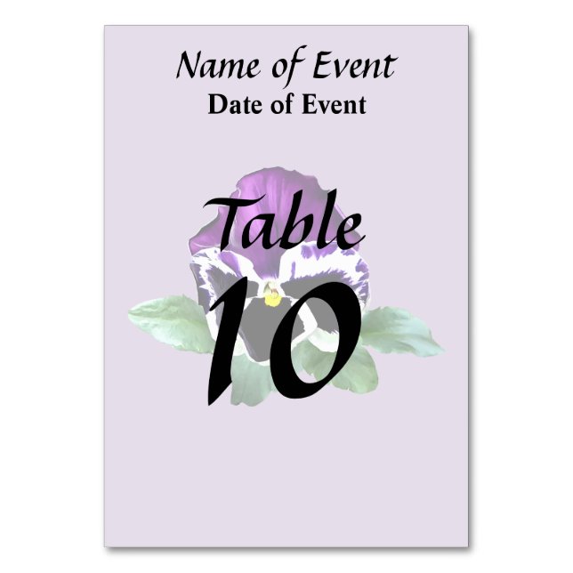 Tarjeta De Mesa Pansia morada y blanca (Reverso)