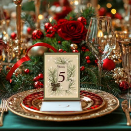 Tarjeta De Mesa Papel de época, conos de pino, Navidades, Boda.