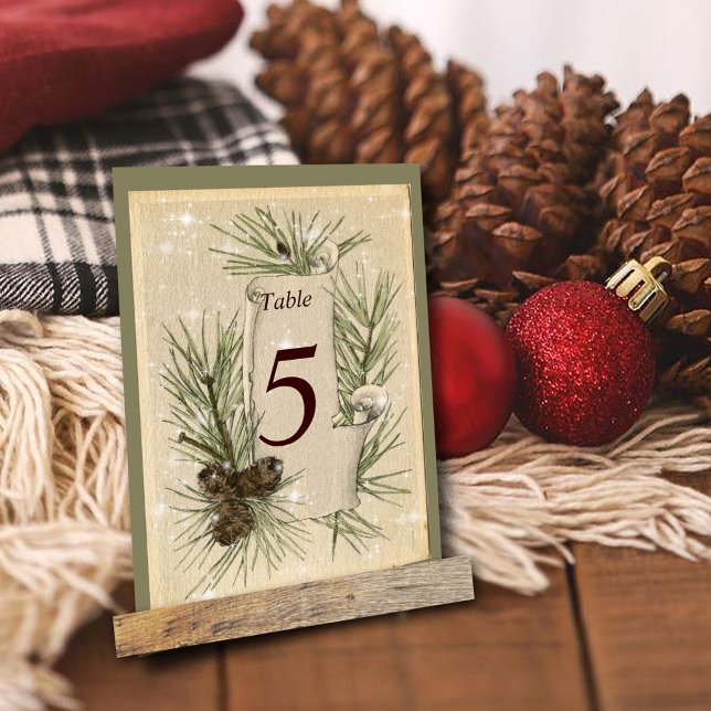 Tarjeta De Mesa Papel de época, conos de pino, Navidades, Boda. (Subido por el creador)