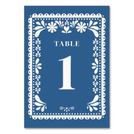 Tarjeta De Mesa Papel Picado Boda números de tabla azul mexicano