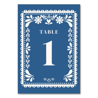 Tarjeta De Mesa Papel Picado Boda números de tabla azul mexicano