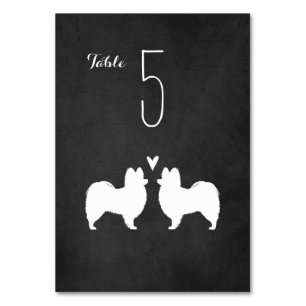 Tarjeta De Mesa Papillon Dog Silhouettes Recepción de bodas