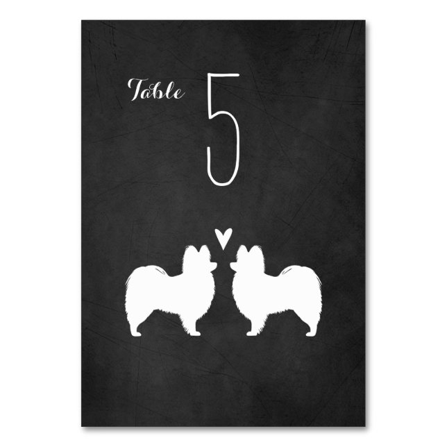 Tarjeta De Mesa Papillon Dog Silhouettes Recepción de bodas (Anverso)