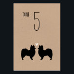 Tarjeta De Mesa Papillon Dog Silhouettes Recepción de bodas<br><div class="desc">Papillon negro promete bodas y siluetas de novio con corazón. Una carta de la recepción de bodas con estilo de papel kraft para los amantes del Papillon. Cada tarjeta debe numerarse y añadirse al carrito por separado. Visite el Doodle World de Jenn para ver más tarjetas de mesa de raza...</div>