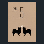 Tarjeta De Mesa Papillon Dog Silhouettes Recepción de bodas<br><div class="desc">Papillon negro promete bodas y siluetas de novio con corazón. Una carta de la recepción de bodas con estilo de papel kraft para los amantes del Papillon. Cada tarjeta debe numerarse y añadirse al carrito por separado. Visite el Doodle World de Jenn para ver más tarjetas de mesa de raza...</div>