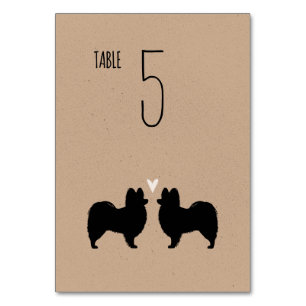 Tarjeta De Mesa Papillon Dog Silhouettes Recepción de bodas