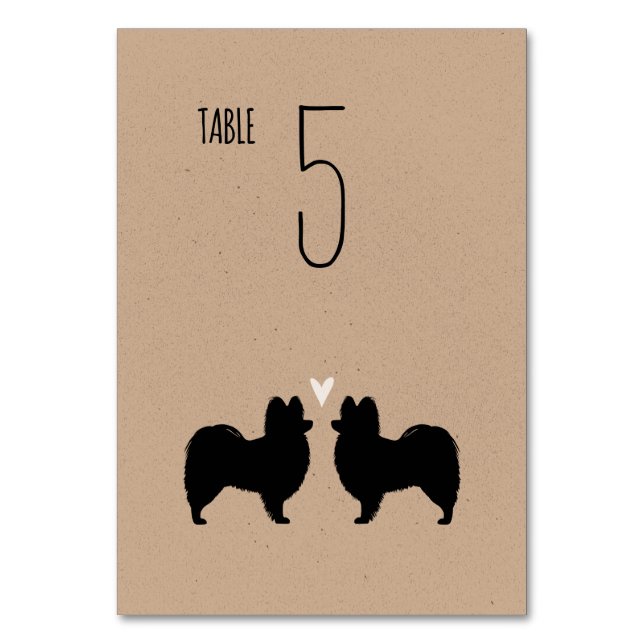 Tarjeta De Mesa Papillon Dog Silhouettes Recepción de bodas (Anverso)
