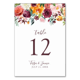 Tarjeta De Mesa Paprika Burgundy Floral Table Number Card