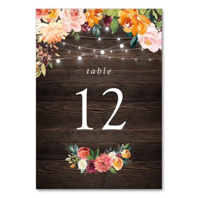 Tarjeta De Mesa Paprika Burgundy Floral Table Number Card (Anverso)