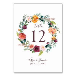 Tarjeta De Mesa Paprika Burgundy Floral Table Number Card