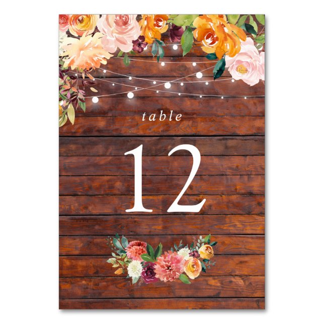 Tarjeta De Mesa Paprika Burgundy Floral Table Number Card (Anverso)