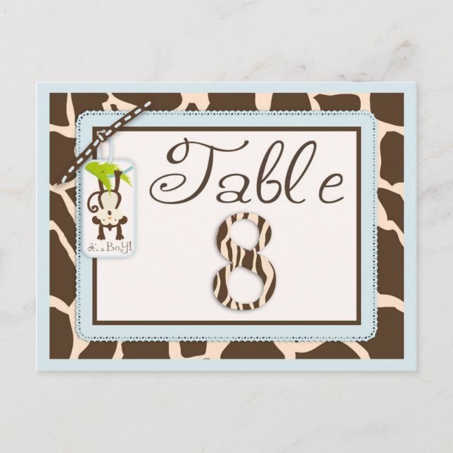 Tarjeta de mesa para baby shower con estampado de  (Anverso)