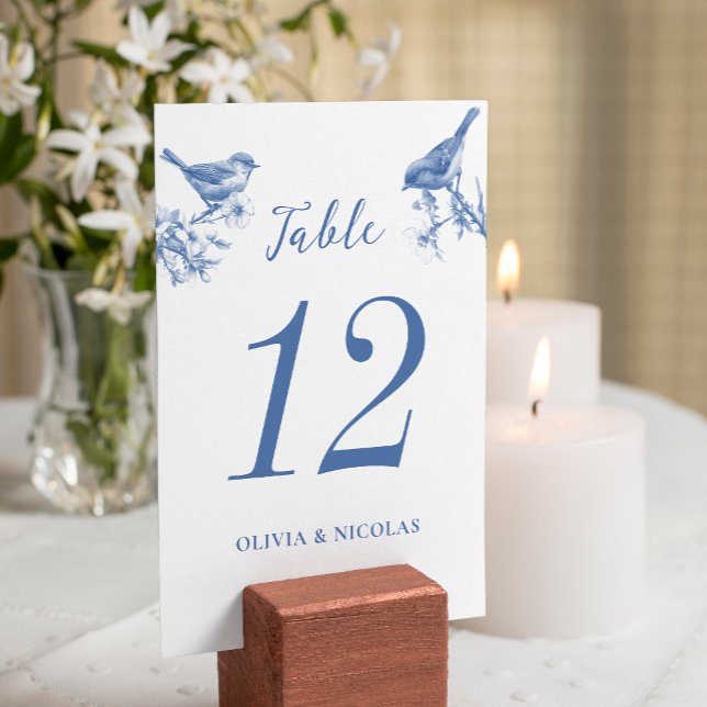 Tarjeta de mesa para boda de primavera Delft Blue  (Subido por el creador)