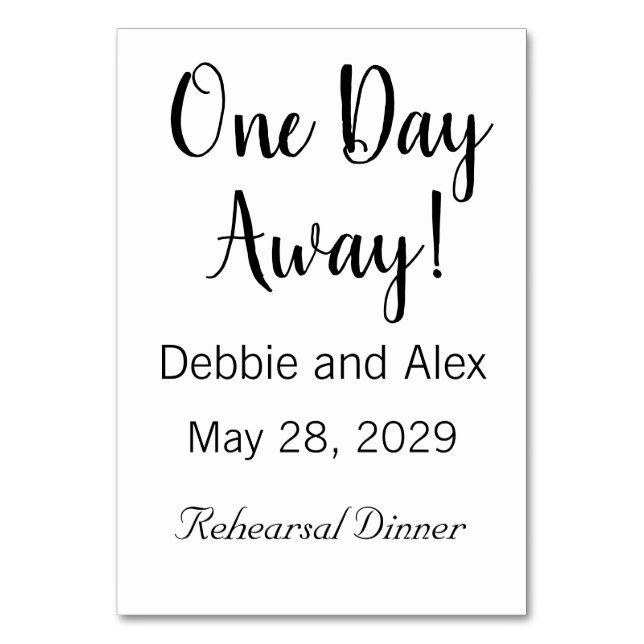 Tarjeta de mesa para la cena de ensayo de un día (Anverso)