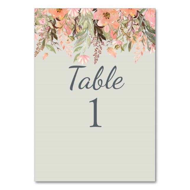 Tarjeta De Mesa Pare de acuarela de otoño y Boda verde (Anverso)