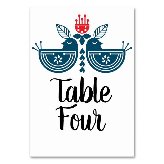 Tarjeta De Mesa Pare de pájaros de amor de arte popular (Anverso)