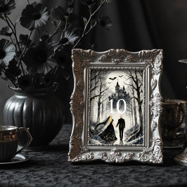 Tarjeta De Mesa Pareja de Boda Gótica Encantada y Tenebrosa en el 