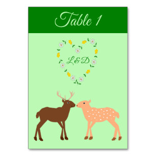 Tarjeta De Mesa Pareja de ciervos y boda personalizada de corazón 
