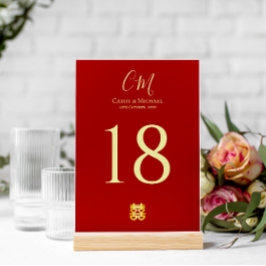 Tarjeta De Mesa Pareja de iniciales boda chino moderno rojo
