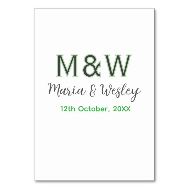 Tarjeta De Mesa Pareja de monograma gris verde moderno romántico f (Anverso)