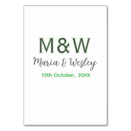 Tarjeta De Mesa Pareja de monograma gris verde moderno romántico s