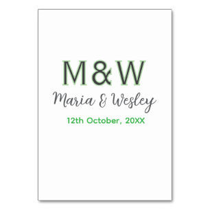 Tarjeta De Mesa Pareja de monograma gris verde moderno romántico s