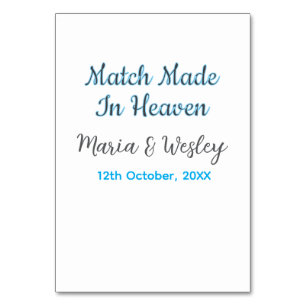 Tarjeta De Mesa Pareja hecha en el cielo nombre fecha pareja azul 