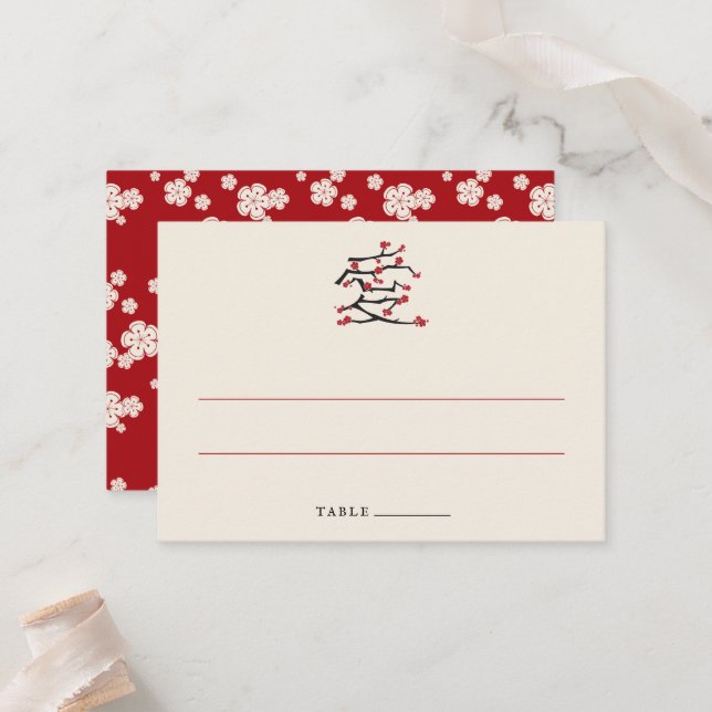 Tarjeta De Mesa Partido de compromiso de amor de los cerezos rojos (Anverso/Reverso In Situ)