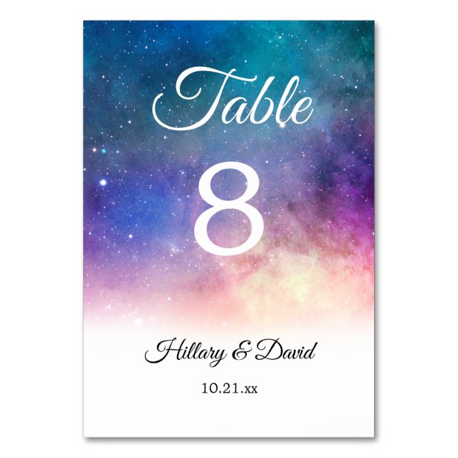 Tarjeta De Mesa Partido de la Boda de Nebulosa Rosa y Morada (Anverso)