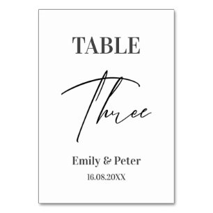 Tarjeta De Mesa Partido minimalista Moderno de BODA Blanca Número