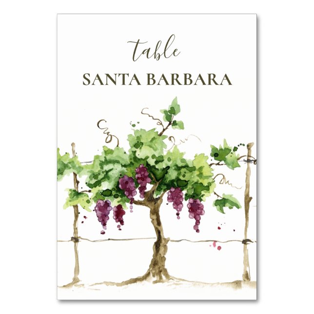 Tarjeta De Mesa Paso Robles Vineyard Winery Boda Número de tabla (Anverso)