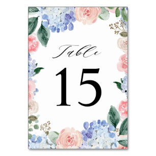 Tarjeta De Mesa Pastel azul turbio Boda de hortensias rosadas