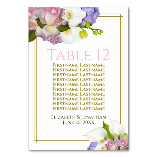 Tarjeta De Mesa Pastel Bouquet Spring Floral Boda (Anverso)