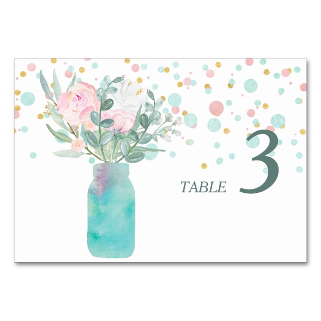 Tarjeta De Mesa Pastel Confetti Mason Jar Tabla Boda (Anverso)