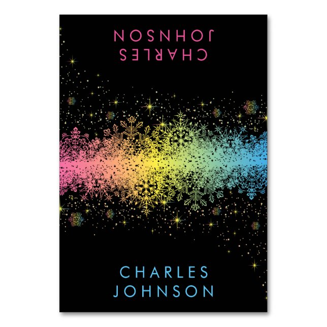 Tarjeta De Mesa Pastel de arcoiris Snowflakes Place Cards (Anverso)