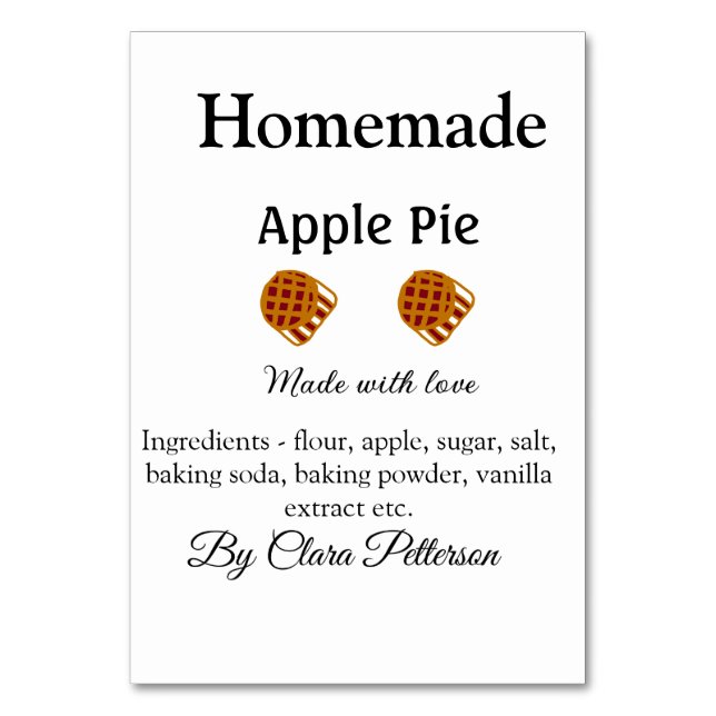 Tarjeta De Mesa pastel de manzana casero hecho con amor agrega ing (Anverso)