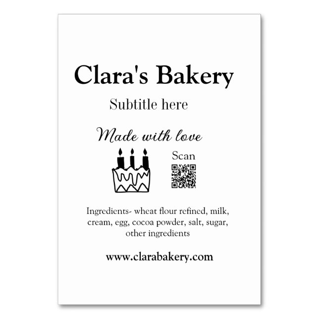 Tarjeta De Mesa Pastel de panadería agregar ingredientes hechos co (Anverso)