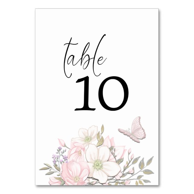 Tarjeta De Mesa Pastel Magnolias Mariposa Elegante Boda de Guión (Anverso)