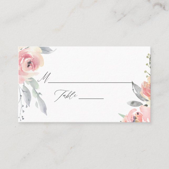 Tarjeta De Mesa Pastel Rubor Boda Floral Rosa (Anverso)