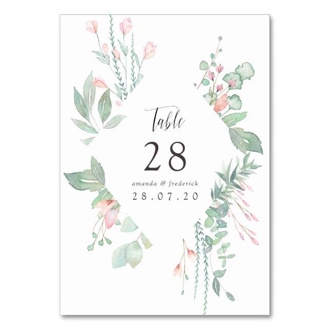 Tarjeta De Mesa Pastel Rubor Greenery Boda (Anverso)