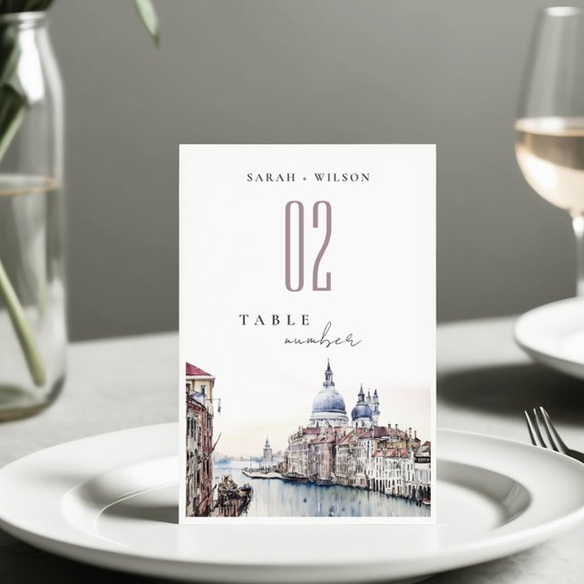 Tarjeta De Mesa Pastel Venice Italy Canals Watercolor Boda (Subido por el creador)